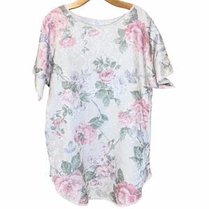 Pinx vintage floral nightshirt dress pastel rose print size Large USA coquette